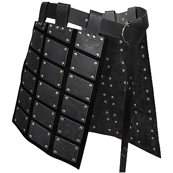 PU Leather Medieval Thigh Armor, Retro Double Sides Waist Armor with Belt, Mercenary & Knights Skirt Armor, Black, 425x250x8mm