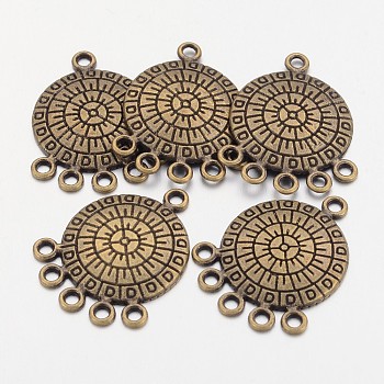 Tibetan Style Links, Flat Round, Antique Bronze, Lead Free and Cadmium Free, 26x21x2mm, Hole: 2mm