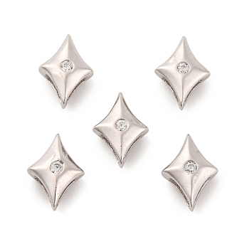 925 Sterling Silver Micro Pave Clear Cubic Zirconia Slide Charms, Star, Real Platinum Plated, 7x5x2.5mm, Hole: 3x0.7mm