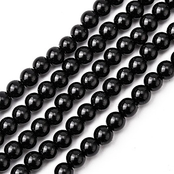 Eco-Friendly Grade A Glass Pearl Beads, Pearlized, Round, Black, 6mm, Hole: 1.2~1.5mm, about 68pcs/Strand, 16''(40.64cm)