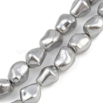 Electroplated Shell Pearl Beads Strands, Nuggets, Silver, 11~12x8~10x8~10mm, Hole: 1.5mm, about 37pcs/strand, 15.94''(40.5cm)(BSHE-H113-05B)