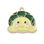 Alloy Enamel Pendants, Tortoise Charms, Golden, Green, 23x24x1.5mm, Hole: 2mm(AL-CBACD8B-06G)