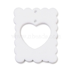 Opeque Acrylic Pendants, Rectangle with Heart, White, 34.5x27x2mm, Hole: 1.5mm(FIND-K017-12A)