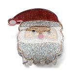 Christmas Theme Glitter Acrylic Claw Hair Clips, with Iron Findings, Hair Accessorise for Girls, Santa Claus, 41x46x42mm(PHAR-R179-03)
