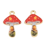 Printed Alloy Pendants, Mushroom with Door Charms, Golden, Rack Plating, Red, 21x14x3mm, Hole: 1.6mm(AL-CBA49CA-03B)
