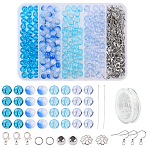 DIY Earring Making Kits, include Round Glass Beads, 304 Stainless Steel Spacer Beads, Zinc Alloy Lobster Claw Clasps, 304 Stainless Steel French Earring Hooks, Blue, 8mm(DIY-YW0017-12)