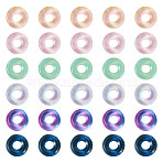 120Pcs 6 Colors Transparent Glass European Beads, Large Hole, Flat Round, Mixed Color, 12x4mm, Hole: 5mm, 20pcs/color(GLAA-TA0004-07)