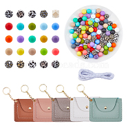 DIY Mini Pouch Keychain Maknig Kit, Including PU Leather Keychain, Silicone Beads, Elastic Cord, Mixed Color, 111Pcs/set(KEYC-CA0001-54)