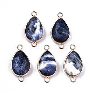 Natural Sodalite Links Connectors, with Light Gold Tone Brass Findings, Faceted Teardrop, 27x14x6mm, Hole: 2mm(G-T131-49C)