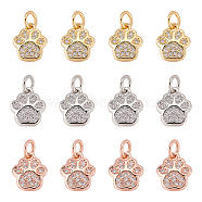 12Pcs 3 Colors Brass Micro Pave Cubic Zirconia Charms, with Jump Ring, Long-Lasting Plated, Footprint, Mixed Color, 10x8.5x2mm, 4pcs/color(ZIRC-FH0001-37)
