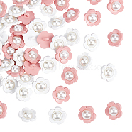 50Pcs 2 Colors 1-Hole Plstic Shank Buttons, with ABS Plastic Imitation Pearl, Flower, Mixed Color, 17x17.5x10.5mm, Hole: 2.7mm, 25pcs/color(BUTT-GF0001-16)
