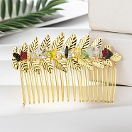 Leaf Gemstone Chips Hair Combs, with Iron Combs, Hair Accessories for Women Girls, 45x80x10mm(PW-WG12843-14)