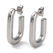 304 Stainless Steel Rectangle Ear Studs for Women, Stainless Steel Color, 26x4mm(EJEW-P234-04P)