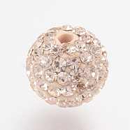 Czech Rhinestone Beads, PP6(1.3~1.35mm), Pave Disco Ball Beads, Polymer Clay, Round, 362_Light Peach, 4~4.5mm, Hole: 1mm, about 20~30pcs rhinestones/ball(RB-F022-PP6-4mm-TB22)