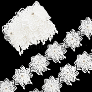 Polyester Handmade Flower Lace Trim, with Imitation Pearl and Rhinestone, for Garment Accessories, White, 3 inch(75mm)(OCOR-WH0077-96)