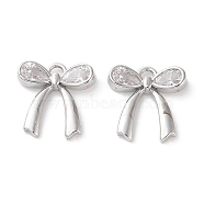 Brass Micro Pave Clear Cubic Zirconia Charms, Bowknot, Platinum, 12.5x13x2mm, Hole: 1.4mm(KK-G491-29P)