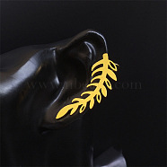 304 Stainless Steel Cuff Earrings for Girl Women Gift, Feather, Right, 43x14mm(EJEW-B042-04G-B)