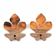 Resin & Walnut Wood Pendants, Fleur De Lis, Orange, 28x23x3mm, Hole: 2mm(RESI-S389-051B-A01)