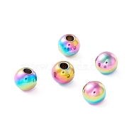 Ion Plating(IP) 202 Stainless Steel Beads, Half Drilled, Round, Rainbow Color, 6x5.5mm, Half Hole: 2mm(STAS-M295-01M-02)
