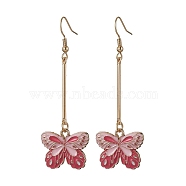 Alloy Enamel Butterfly Dangle Earrings, Cerise, 67x22mm(EJEW-JE05604-02)