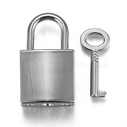 Rectangle Alloy Padlock Mini Lock with Key, for Jewelry Box Storage Box Diary Book, Platinum, 35.5x20.5x11mm, Hole: 10x12mm(PALLOY-H191-02P)