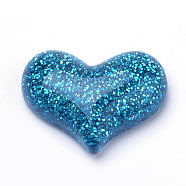 Resin Cabochons, with Glitter Powder, Heart, Dodger Blue, 16.5x21.5x6~7mm(CRES-Q197-55A)