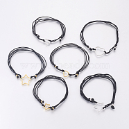 Adjustable Nylon Cord Multi-strand Bracelets, with 304 Stainless Steel Findings, Mixed Shapes, Black, 5-1/8 inch(13cm)~10-5/8 inch(27cm)(BJEW-F354-27GP-02A)