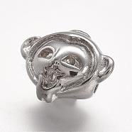 304 Stainless Steel European Beads, Large Hole Beads, Monkey,  15.5x12x9.5mm, Hole: 4.5mm(STAS-F057-10)