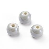 Handmade Porcelain Beads, Pearlized, Round, Dark Gray, 14mm, Hole: 2.5~4mm(PORC-D001-14mm-13)