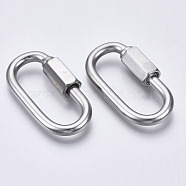 304 Stainless Steel Screw Carabiner Lock Charms, for Necklaces Making, Oval, Stainless Steel Color, 42x22x4mm, Screw: 9x15mm(STAS-N087-25B-01)