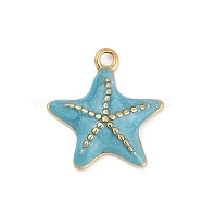 304 Stainless Steel Enamel Pendants, Starfish Charms, Real 18K Gold Plated, Ion Plating(IP), Steel Blue, 16x15x3.5mm, Hole: 1.4mm(STAS-I325-062G-02)