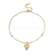 Heart Charm Anklet with Crystal Rhinestone, 304 Stainless Steel Jewelry for Women, Golden, 9-7/8 inch(25cm)(AJEW-I064-01G)