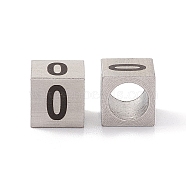 303 Stainless Steel European Beads, Large Hole Beads, Cube with Number, Stainless Steel Color, Num.0, 7x7x7mm, Hole: 5mm(STAS-G286-P09)