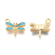 Light Gold Plated Alloy Charms, with Enamel, Dragonfly, Turquoise, 14.5x15.5x3mm, Hole: 1.8mm(ENAM-T009-02B)