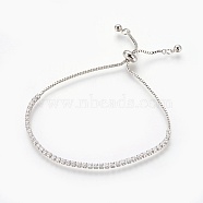 Brass Cubic Zirconia Bolo Tennis Bracelets, Slider Bracelets, Square, Clear, Clear, Platinum, 3.2~7.3cm, 1.5mm(BJEW-P232-01P-03)