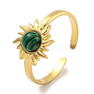 Ion Plating(IP) 304 Stainless Steel Synthetic Malachite Cuff Rings, Sun Open Rings for Women, Real 18K Gold Plated, Adjustable(G-Z056-01G-02)