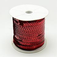 Eco-Friendly Plastic Paillette Beads, Sequins Beads, Ornament Accessories, Flat Round, Red, 6mm, about 100yards/roll(PVC-Q087-6mm-50103)