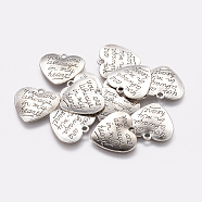 Tibetan Style Carved Words Alloy Heart Pendants, Quote Pendants, Cadmium Free & Lead Free, Antique Silver, 20.3x21.4x2mm, Hole: 2mm(X-TIBEP-Q043-190-RS)