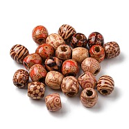 100Pcs Printed Wooden Dyed Beads, Large Hole Beads, Barrel, Mixed Color, 17.5~18x17mm, Hole: 6.5~7mm, 100pcs/bag(WOOD-P019-01C)