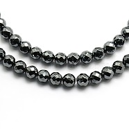 Non-magnetic Synthetic Hematite Round Beads Strands, Faceted, 4mm, Hole: 1mm, about 94pcs/strand, 15.7 inch(G-F161-49A)