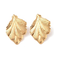 304 Stainless Steel Stud Earrings, for Women, PVD Vacuum Plating, Leaf, Golden, 35x25.2mm(EJEW-S227-13G)