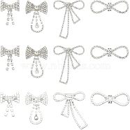 CHGCRAFT 12Pcs 4 Style Crystal Rhinestone Bowknot Lapel Pins, Creative Brass Badges for Backpack Clothes, Silver, 22~71x27.5~69.5x9.5~12mm, Pin: 0.6mm, 3Pcs/style(JEWB-CA0001-19)