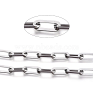 304 Stainless Steel Paperclip Chains, Flat Oval, Drawn Elongated Cable Chains, Unwelded, Stainless Steel Color, 6.5mm, Links: 16x6.5x1mm(CHS-L020-005P)