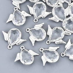 Faceted Glass Pendants, with Eco-Friendly Alloy Findings, Cadmium Free & Nickel Free & Lead Free, Angel, Silver, Clear, 18x22x4.5mm, Hole: 1.6mm(GLAA-S191-001D-S-NR)