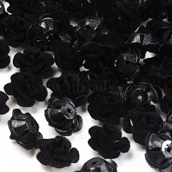 Flocky Aluminum Beads, Rose Flower, Black, 15x15x9mm, Hole: 1.4mm, about 1000pcs/bag(FALUM-S001-001E)