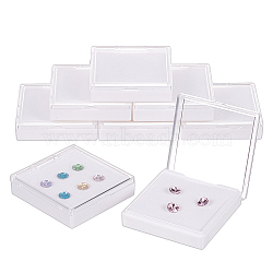 White Acrylic Loose Diamond Display Boxes with Clear Hinged Lid, with Sponge Inside, for Gemstone, Jewelry Storage, Square, White, 6.3x6.1x1.4cm(CON-WH0092-18B)