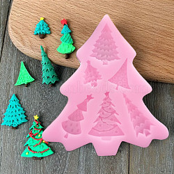 Food Grade Silicone Molds, Fondant Molds, For DIY Cake Decoration, Chocolate, Candy, UV Resin & Epoxy Resin Jewelry Making, Christmas Tree, Hot Pink, 105x95x9mm, Inner: 20~37mm(DIY-L006-42)