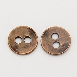 Tibetan Style Buttons, Cadmium Free & Nickel Free & Lead Free, Flat Round, Red Copper, 13x2mm, Hole: 2.5mm(TIBE-R178-R-FF)