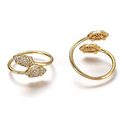 Brass Micro Pave Clear Cubic Zirconia Cuff Rings, Open Rings, Horse Eye, Long-Lasting Plated, Real 18K Gold Plated, US Size 6, Inner Diameter: 17mm(RJEW-C100-06G)