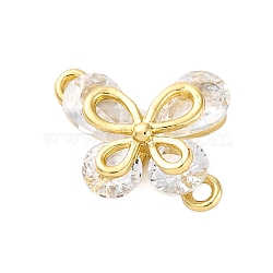 Brass Clear Cubic Zirconia Connector Charms/Links, Real 14K Gold Plated, Butterfly, 9.5x12x4mm, Hole: 1mm(FIND-L019-07G-09)